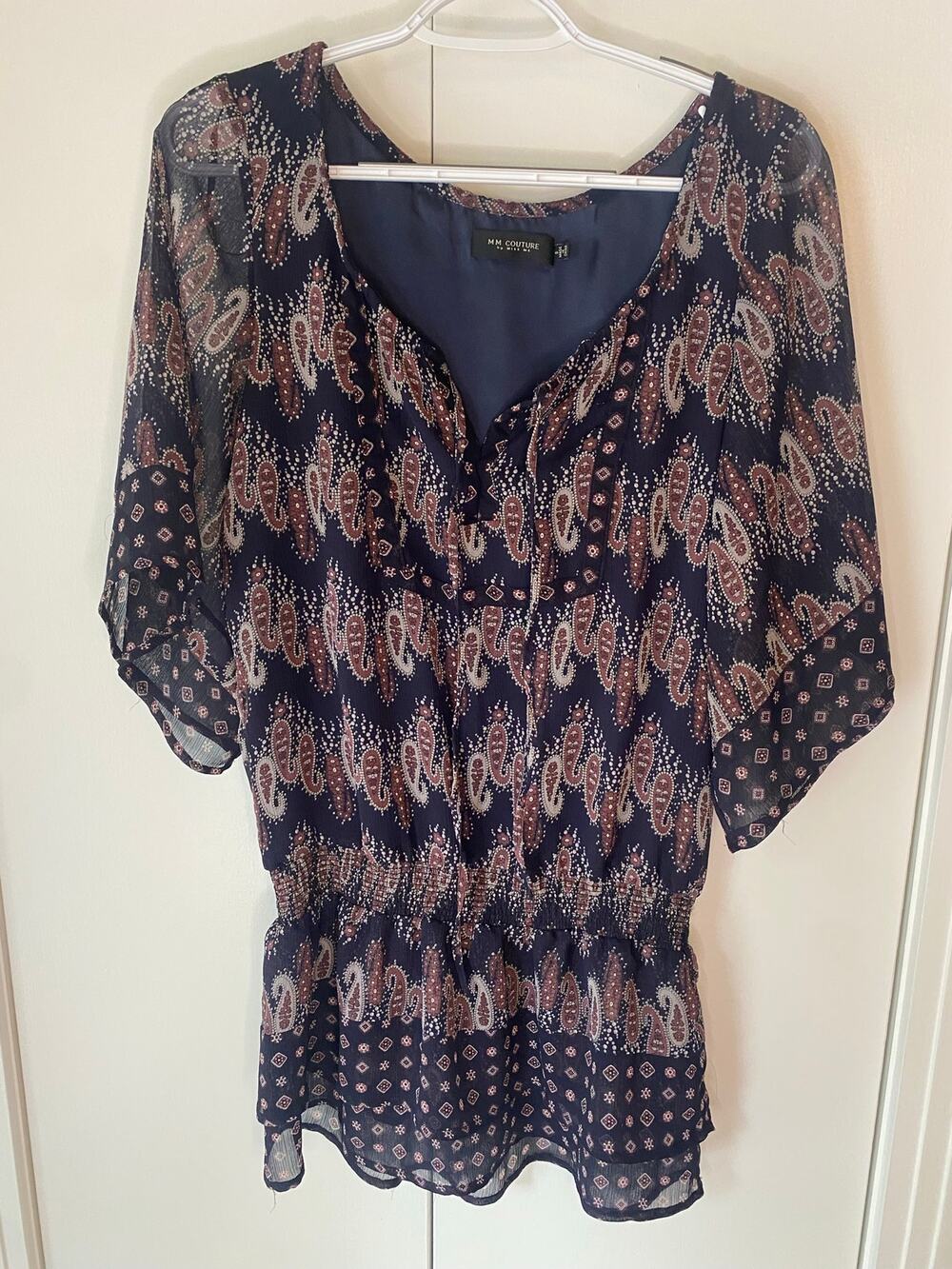 MM Couture Navy Tunic Top Sz Small Boho Prairie